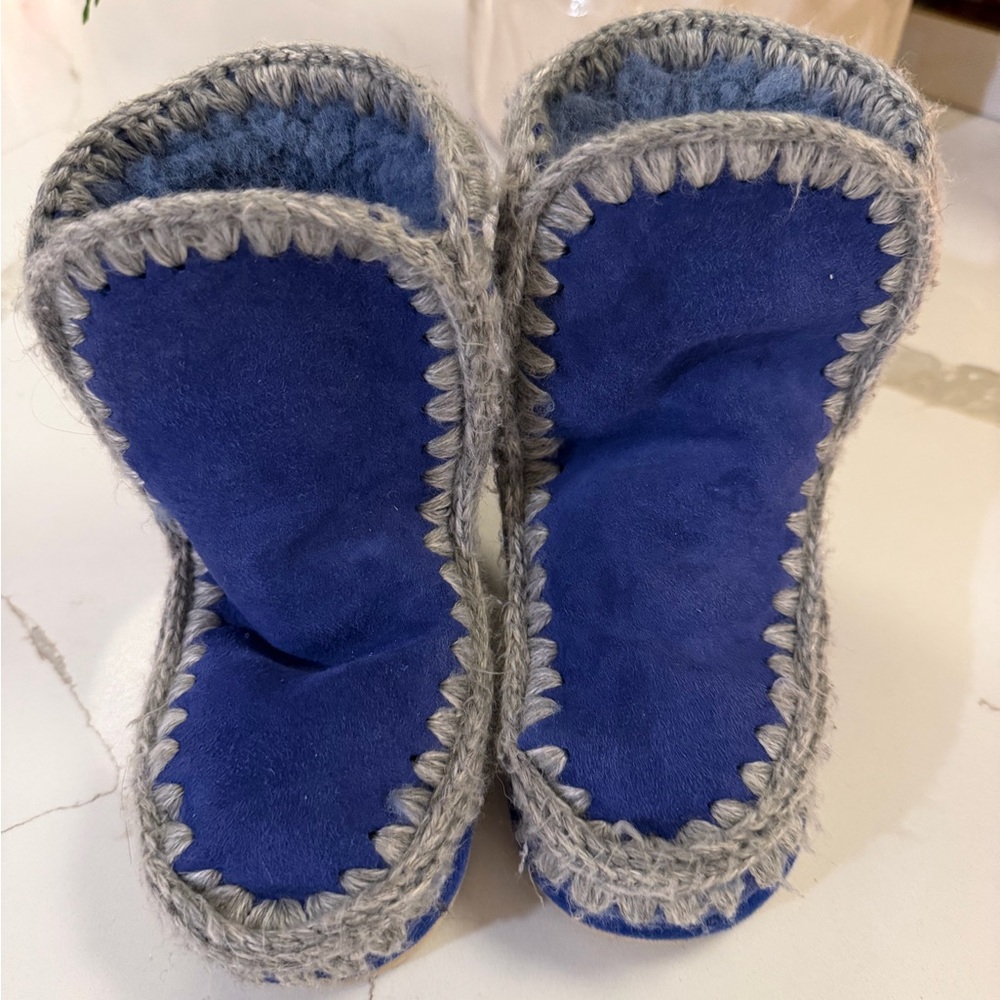 Blue and Gray Suede Booties